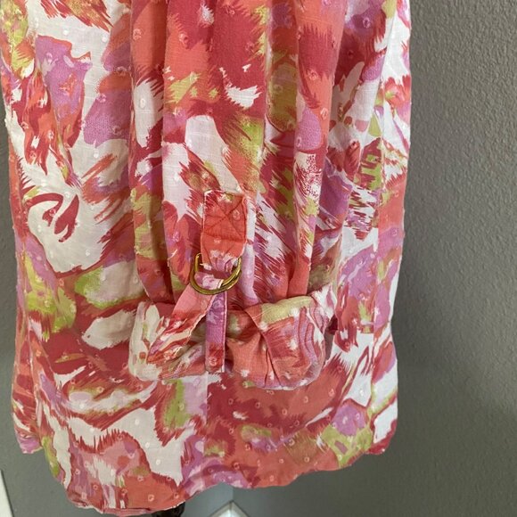 JM Collection Blouse 14P Button-Down Abstract Pink White Green Petite 3/4 Sleeve - Picture 9 of 9